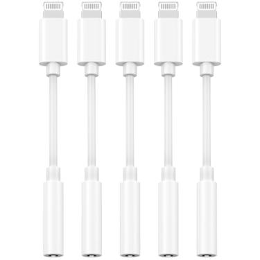 Imagem de [Certificado Apple MFi] Pacote com 5 adaptadores Lightning para conector de fone de ouvido de 3,5 mm, adaptador auxiliar para iPhone, cabo de áudio dongle compatível com iPhone 14 13 12 11 X XS 8 7