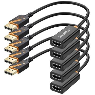 Imagem de RyzzRooa Adaptador de porta de exibição 4K para HDMI, pacote com 5, adaptador DP 1.2 para HDMI 1.4 de 10,2 Gbps, unidirecional (macho para fêmea), compatível com monitor, laptop, PC, projetor, TV
