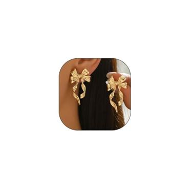 Imagem de Brincos de laço de ouro para presente de meias de Natal com borla longa brincos femininos fashion, one size, Metal, Sem pedra preciosa