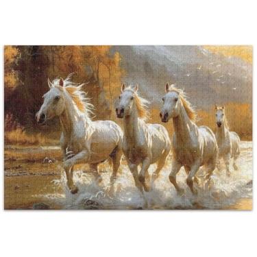 Imagem de Quebra-cabeça de animais de corrida cavalos 1000 peças para adultos decoração de casa arte dura quebra-cabeças para adultos amigos família jogos presentes