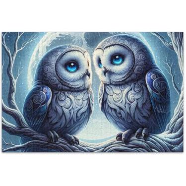 Imagem de Quebra-cabeças de lua com estampa de coruja fofa para adultos, 500 peças, decoração de arte animal, natureza, presentes de elefantes brancos, 51 x 35 cm