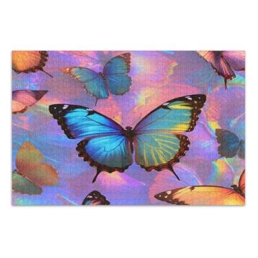 Imagem de Quebra-cabeça colorido borboletas 1000 peças, quebra-cabeça adulto com letras na parte de trás