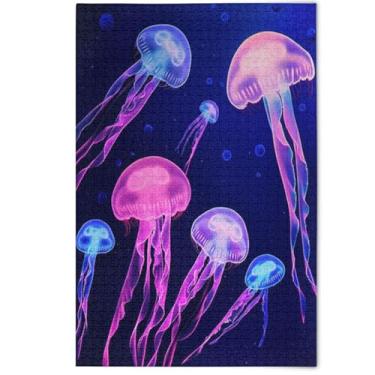 Imagem de Quebra-cabeça água-viva oceano estética mar azul para adultos 1000 peças arte animal fofo flor arte difícil quebra-cabeça elefante branco presentes quebra-cabeça, 1000 peças, 75 x 50 cm