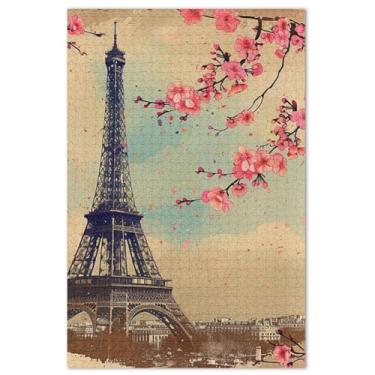 Imagem de Quebra-cabeça Torre Eiffel Paris cereja adulto 1000 peças presentes tecnológicos paisagem quebra-cabeça brinquedo arte