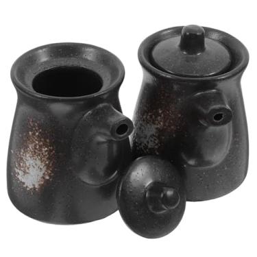 Imagem de UKCOCO 2 pçs dispensador de molho de soja de cerâmica: 200 ml recipiente de vinagre estilo japonês despejador de óleo suporte de condimento de cozinha (preto)