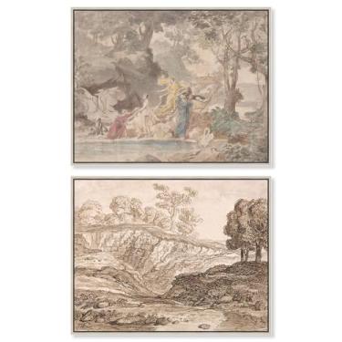 Imagem de Neutral Harmony: Modern Japandi Canvas Print Farmhouse Wall Decor Conjunto de 2 por Art Remedy, Moldura Prata, 61 x 50 cm