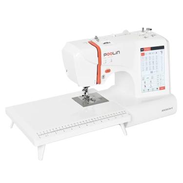 Imagem de PooLin Máquina de costura e bordado 10 x 10 cm e 10 x 23,5 cm, 130 designs embutidos, 207 pontos de costura, tela sensível ao toque de 18 cm com transferência de design WiFi, inclui kits completos e