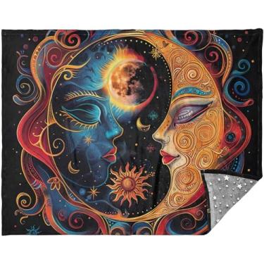 Imagem de TSENQUE Manta de sofá de lua colorida Boho personalizada para adultos cobertor mais macio do mundo 177,8 cm x 139,7 cm manta cinza para sofá