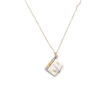 Imagem de SORGERLY Colar de livro My Love Couple - Presentes de Dia dos Namorados para namorada namorado, colares gravados joias para amantes, Medium, Aço inoxidável, Sem Pedra Preciosa