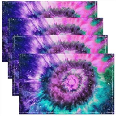 Imagem de Jogo americano hippie tie dye ocidental boêmio exótico para crianças decoração de mesa de cozinha gradiente espirais tie dye 30,5 x 45,7 cm conjunto de 4 jogos americanos artísticos rústicos