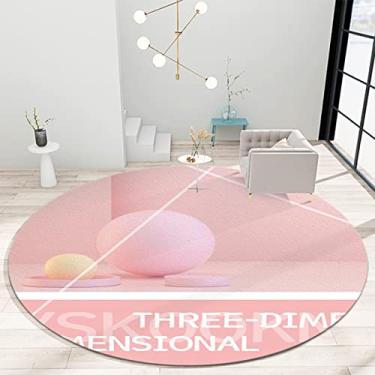 Imagem de Tapete redondo para quarto, tapetes de banheiro macios e fofos, rosa, antiderrapante, lavável, tapetes para entrada, sala de estar, berçário, B, diâmetro 140 cm