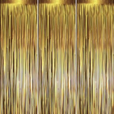 Imagem de Voircoloria 3 peças 1 x 2,5 m fosco folha dourada franja fundo cortinas de fundo enfeites de serpentinas decorações de festa fundo de franja brilho de porta para formatura festa de aniversário de ano