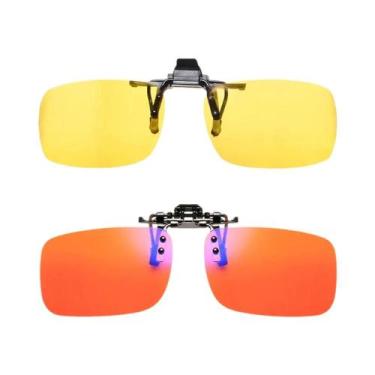 Imagem de Óculos De Sol Polarizados Anti Luz Azul Com Clip Laranja Amarelo Bloqu