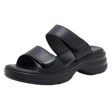 Imagem de Chinelos femininos modernos casuais sólidos para casa confortáveis com boca de peixe leve, Preto, 36