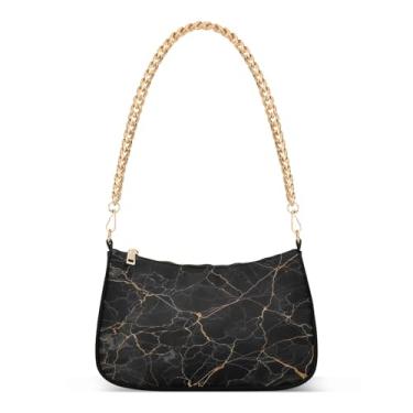 Imagem de Bolsa de ombro com veias douradas de mármore preto, bolsa de mão Hobo feminina para uso diário e noite