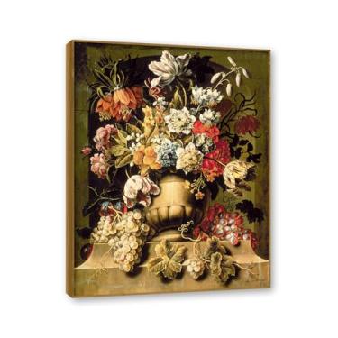 Imagem de Moldura de teca. Arte em tela floral country, pintura botânica vintage de natureza morta, decoração de parede de cozinha de fazenda emoldurada para sala de jantar. B53. 50 x 65 cm - 19,7 x 25,6 pol