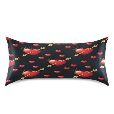 Imagem de Blueangle Fronha de cetim refrescante para cabelo e pele, capa de travesseiro de coração vermelho, tamanho king 50,8 x 101,6 cm com fecho de envelope (652)