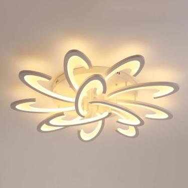 Imagem de Luminária de teto em formato de flor com 12 lâmpadas, 90 cm (35,4"), dimerizável, moderna, com controle remoto, LED, ideal para quarto, sala de estar e sala de jantar.