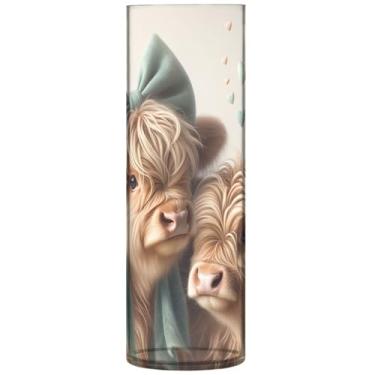 Imagem de Engraçado vaso cilíndrico para bovinos Highland vaca bovina para flores, vaso de flores redondo, bonito personalizado, mesa de centro de mesa, 30 cm x 9,9 cm
