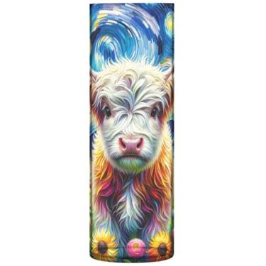 Imagem de Vaso cilíndrico noturno estrelado de vaca Highland para flores, vasos e plantadores de plástico decorativos, floral personalizado, decoração de quarto moderno, 30 cm x 9,9 cm