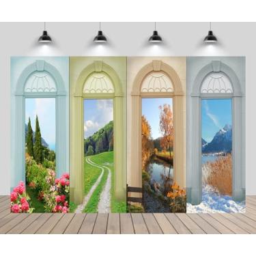 Imagem de CHNYWORK 2,1 x 1,5 m, cenário de quatro estações, inverno, primavera, verão, outono, abeto, montanhas, ciência natural, natureza, classe, estação meteorológica, decoração, cabine fotográfica, adereços