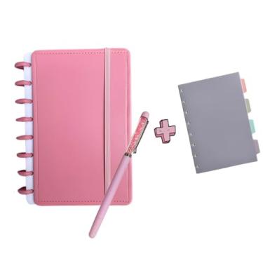 Imagem de Caderno Inteligente A5 Recarregável – Capa Dura com 8 Discos, Separador e Caneta Glitter (Rosa)