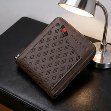 Imagem de Carteira masculina clássica, marrom escuro, portátil, magnética, cor sólida, couro macio, leve, design clássico portátil com fecho magnético, couro macio de cor sólida, leve