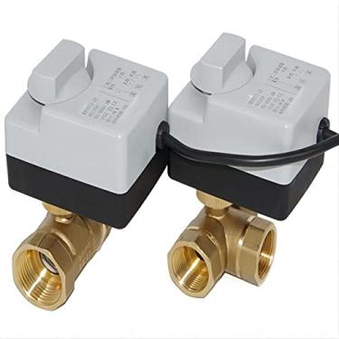 Imagem de VTGVVVTR Atuador elétrico com controle manual, válvula de esfera elétrica de latão de 3 vias para água/óleo/ar, 1 peça (Ac220v-2 Way,DN32)