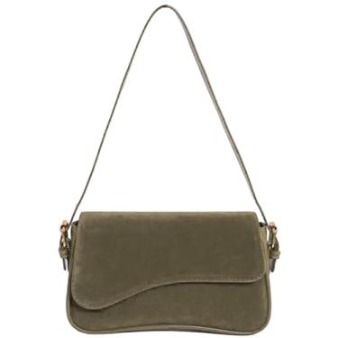 Imagem de Bolsa de ombro feminina de camurça, bolsa nas axilas, bolsa de camurça marrom, bolsa tiracolo Y2K, com 2 alças removíveis, Verde militar, Medium