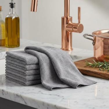 Imagem de 5 peças de toalhas de cozinha feitas de poliéster leve são altamente absorventes e macias, adequadas para limpar vidro, bancadas de cozinha, panelas e panelas, torneiras e exaustores (cinza)