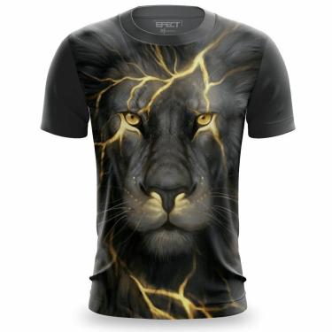 Imagem de Camisa Masculina Estampada Leão Raio Dourado Camiseta Casual Tecido Macio-Masculino