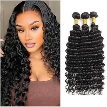 Imagem de KODRHAR Bunches de cabelo humano onda profunda 18 20 22 polegadas 12A Grau cabelo brasileiro Weave Bunches cabelo humano Extensões Preto Natural
