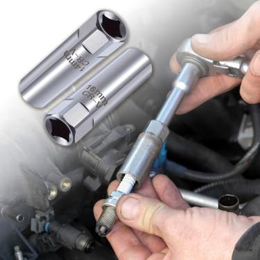 Imagem de 2 chaves magnéticas de soquete de vela de ignição, ferramenta de remoção universal para carro e caminhão, conjunto de extrator de plugue magnético de 14 mm e 16 mm, branco
