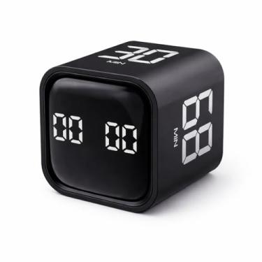 Imagem de Temporizador Pomodoro Cubo de Produtividade – Timer de Mesa Giratório 5/10/30/60 Min com Contagem Regressiva Personalizada, Visual, Silencioso e Ajustável para Estudo e Trabalho (Preto)