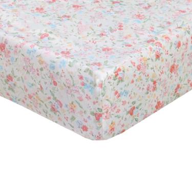 Imagem de Lençol de algodão casal com estampa floral laranja e bolso profundo ultra elástico em toda a volta