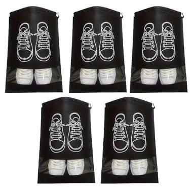 Imagem de Bolsa de sapato com cordão, bolsa de armazenamento de sapatos e roupas, organizador de roupas transparente não tecido para viagens e armazenamento doméstico, Preto, Large, Moderno