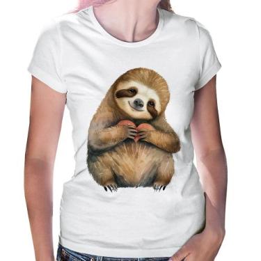 Imagem de Baby Look Bicho Preguiça Coração - Foca na Moda, Branco, G