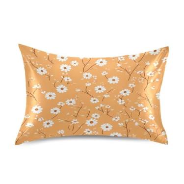 Imagem de Wassud Margaridas Laranja Cetim Fronha para Cabelo e Pele Fronhas de Seda Lisa King Size Capas de Almofada Respiráveis com Fecho de Envelope