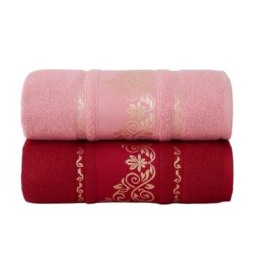 Imagem de Kit 2 Toalhas de Banho Gigante Premium 100% Algodão Macias, Felpudas, Super Absorventes para Banho, Piscina, Ideal para Família e Adultos(Kit 2Toalhas-Bordô&Rosé)