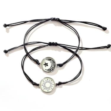 Imagem de Pulseira de couro Sun Moon Vintage Punk multicamadas com contas, berloques para ele e ela, conjunto de presente para casal, One Size, Cristal, Ametista criada