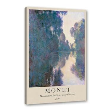 Imagem de Pôster de tela Monet Water Lily Sunrise Claude Monet impressões paisagem vintage imagem de arte de parede sala de estar decoração-galeria pôster (SKU3,12x18") = (30x45 cm), emoldurado (tela embrulhada