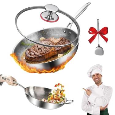 Imagem de SuperRC Frigideira martelada de titânio puro de 28 cm para cozinhar, resistente a arranhões, antiaderente, adequada para máquina de lavar louça, frigideira martelada profissional com tampa, compatível