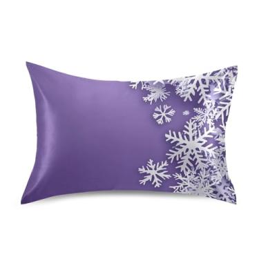 Imagem de Blueangle Fronha de cetim de floco de neve de inverno para cabelo e pele, fronha de seda, tamanho padrão (50,8 x 66 cm) - Capas de travesseiro de cetim refrescantes com fecho de envelope (263)