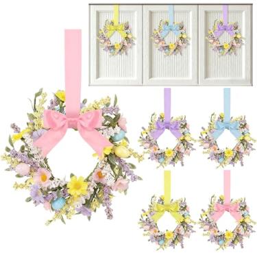 Imagem de Aneco 8 grinaldas de Páscoa pequenas de 23 cm com ovos pastel, guirlanda de ovo de Páscoa artificial de primavera com laço de fita, decoração de porta da frente para ambientes internos e externos