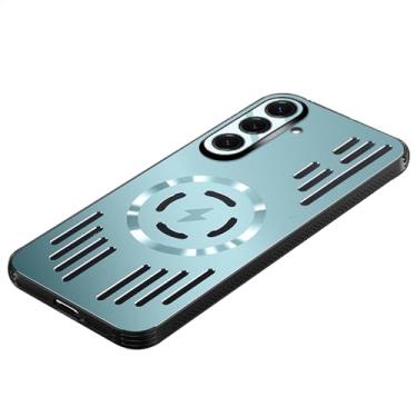 Imagem de POYUFRG Capa magnética para Samsung Galaxy S26 Ultra/S26 Plus/S26, capa fina de metal oco para dissipação de calor com capa de proteção para câmera, azul, S26 Ultra