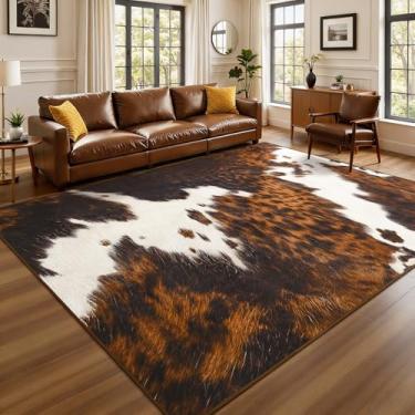 Imagem de B BENRON Tapete de couro bovino premium, tapetes de couro sintético para sala de estar, quarto, 1,5 x 2,1 m, antiderrapante, lavável na máquina, animal esconde tapetes para decoração de quarto de casa