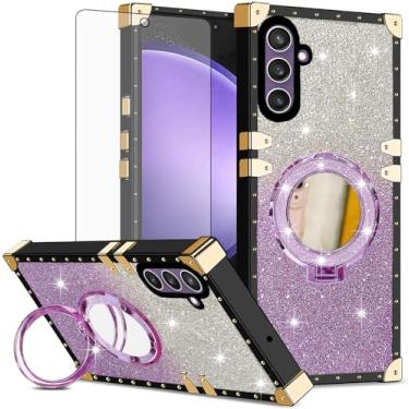 Imagem de Asuwish Capa de celular para Samsung Galaxy S23 FE 5G capa magnética com protetor de tela de vidro temperado e espelho brilhante brilhante anel resistente à prova de choque suporte rígido S 23 EF