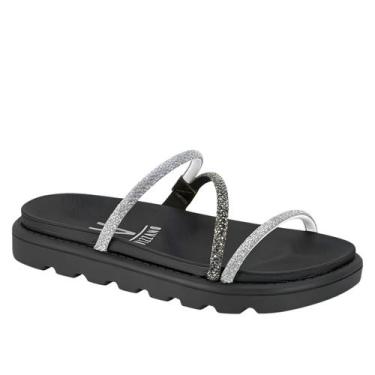 Imagem de Sandália Papete Vizzano Pedrarias Feminina Estilosa Com Strass e Brilh