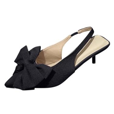 Imagem de Sandálias femininas de salto alto com tiras decorativas de bico fino para verão e outono, Preto, 34