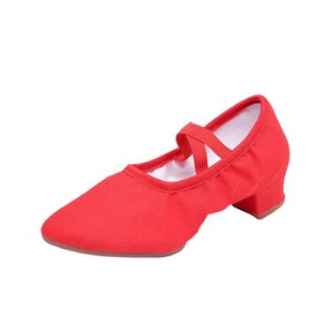 Imagem de Sapatos femininos de dança latina com sola de borracha para prática de dança adulto plus size outono inverno moderno salto médio, Vermelho, 35